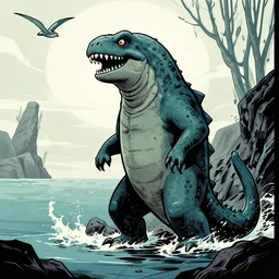 graphic novel style loch ness monster