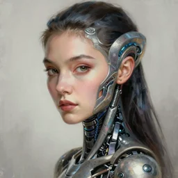 attractive female alien - cyborg, close - up portrait, intricate, elegant, volumetric lighting, scenery, digital painting, highly detailed, artstation, sharp focus, illustration, concept art, luis rollo, ruan jia, steve mccurry, john berkey
