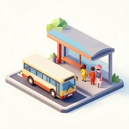 bus station, colorful, toy, low poly isometric diorama
