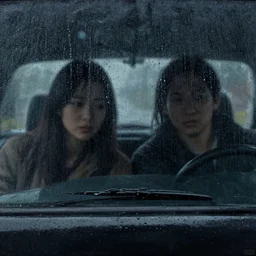 the rain pelted the windshield as the darkness engulfed us. as a painting