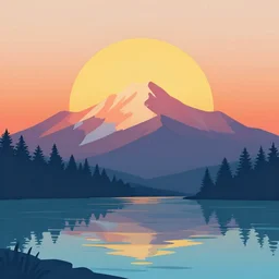 sunrise mountain water vector illustration digital art by greg rutkowski trending on artstation