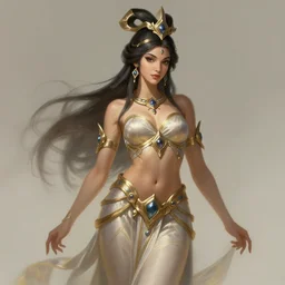 a highly detailed illustration of tan goddess ishtar, elegant seductive pose, intricate, elegant, highly detailed, centered, digital painting, artstation, concept art, smooth, sharp focus, league of legends concept art, wlop