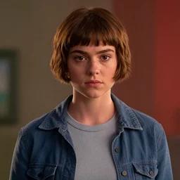Mila Kunis (buzzcut haircut) cast as Eleven, still from Stranger Things movie, hyperrealistic, 8k, Octane Render,