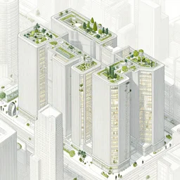 diagram of a cityblock with people inside of it, concept art by chris ware, featured on cg society, detailed, architecture, elegant, crisp lines, sharp focus, smooth, solarpunk, retrofuturism, forced perspective, gardens, future tech, futuristic, dystopian art