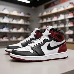 new model nike jordan, sneakers, sharp focus, detailed, realistic photo, full shop, extreme wide shot cinematic