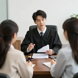 photo of a lawyer talk to his customers in his office.