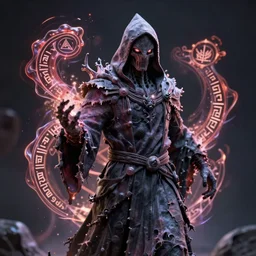 a necromancer pulsing with necrotic energy, art by sparth, power auras, sigils, tattered cloth robes, substance 3 d painter, pbr textures, physical based rendering, cinematic, hyper realism, high detail, octane render, unreal engine, 8 k, smooth gradients, high contrast, depth of field, aperture f 2. 8