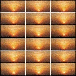 a sunset split into a golden ratio grid of 16 frames with the sunset progressing in each frame, volumetric lighting, digital art