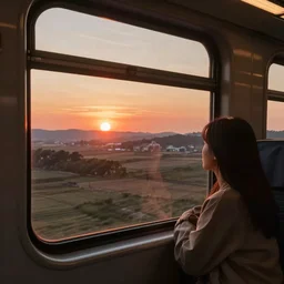 watching the sunset from the train window with my mom,