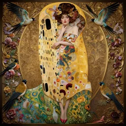a beautiful intricate beatutifull woman with birds, ultra - wide angle, baroque, ornate, elagant, highly detailed, photorealistic, flowers, octane render, 8 k, unreal engine, by william turner, by victo ngai, by alphonse mucha, by gustav klimt, hd, trending on artstation, hyper detailed, cinematic, intense colors