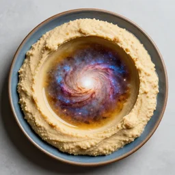 a realistic hummus plate that fades into a galaxy, nebula explosion, space photography, surreal, hd, 8 k