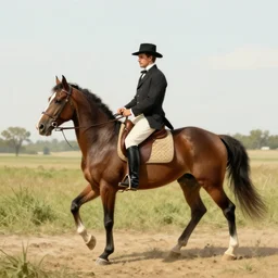 a man riding a horse 1880s