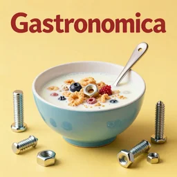 a vibrant still life photograph of a bowl of milk with bolts and screws and nuts instead of cereal, kodak portra, studio lighting, f 1. 8, gastronomica magazine