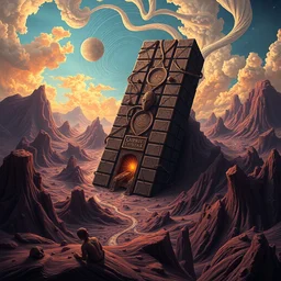 impossible chocolate by beeple, artgerm, bauhaus, salvador dali, bernie wrightson, bruce pennington, frank, stella, alena aenami, angus mckie, alex grey, don bluth, akira toriyama, chris moore, arthur adams, andre masson, dr. suess, brian despain. symbolism, surrealism, artstation, 4 k, detailed, hd