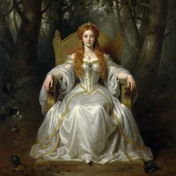 full body portrait of forest queen astride her throne, highly detailed painting by gaston bussiere, craig mullins, j. c. leyendecker, 8 k, mid shot