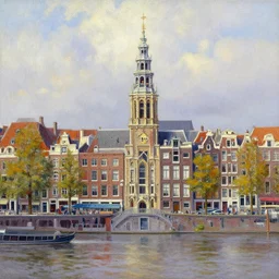 Painting of the Amsterdam skyline painted by Thomas Kinkade
