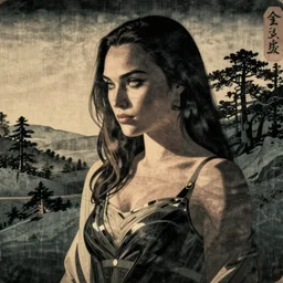 gal gadot in the style of japanese wood print