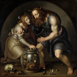 a painting by carlo crivelli of hades opening a jar, releasing insects and critters that impersonate sickness and death