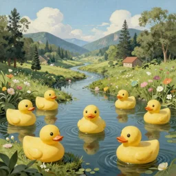 a fantasy world of rubber ducks, landscape painting, highly detailed