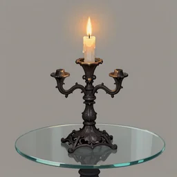 digital illustration gothic fantasy candle holder with a burning candle on a glass table