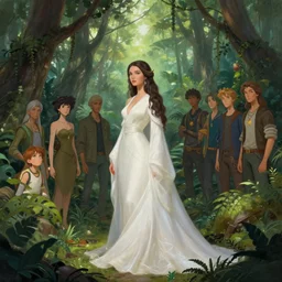 a beautiful digital painting of a jungle queen in the mirkwood forest back to camera wearing white robes by stanley artgerm lau, rebecca guay, rossdraws, james jean, gerald brom, andrei riabovitchev, marc simonetti, and sakimichan, trending on artstation