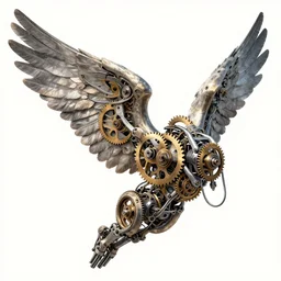 illustration of a mechanical angel wing powered by gears and pistons