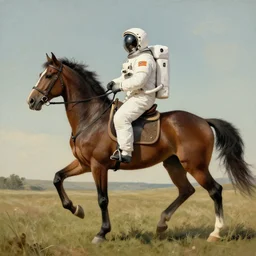 a horse riding an astronaut, horse, style of surrealism