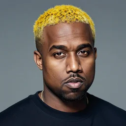 kanye west with a hi - top fade haircut, hair dyed yellow, portrait photography, studio lighting
