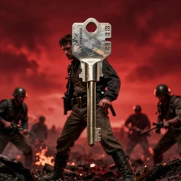 movie key shot, dynamic lighting, deep red sky, a war - man from huge violence of war ( 2 0 0 8 )