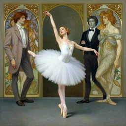 the ballerina seen at the end of a human's life, painted by zdzislaw beksinski and artgerm and greg rutkowski and alphonse mucha