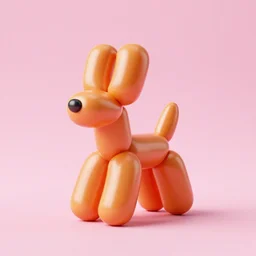 orange balloon dog standing upright, solid pink background, 3 d render