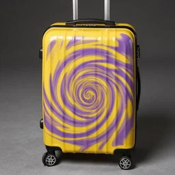 yellow and purple swirl suitcase, photograph