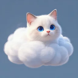 cute kitty as a cloud, fluffy, white fur, blue eyes, pixar, concept art, digital art, painting