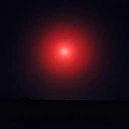a giant red glowing spot is visible in the sky, night, field, 1998 photo