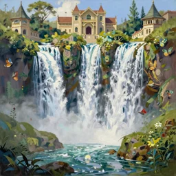 painting of rivendell by maxfield parrish, stunning, beautiful, very detailed, waterfalls, elven architecture!!!!!!!!!!!!, 4 k, high quality