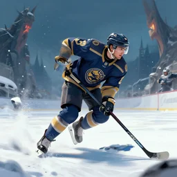 a hockey player riding through bifrost on his way to valhalla, digital art