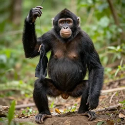 “ a primitive woman austalopitecus like a monkey posing for a photo in a fashion way”