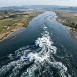 drone photo of river delta and tsunami waves by hiroshi yoshida, roger deakins, turner, rothko, full height fluid simulation in houdini, distant mountain range, hyperrealism, moorland, matte painting, prometheus, unknown pleasures, graphic design, trending on artstation, 8 k very hight detail, concept art, rendered in octane