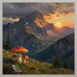 ⛰🏔🏞🍄🌅, darrell k sweet, bob ross painting, digital art