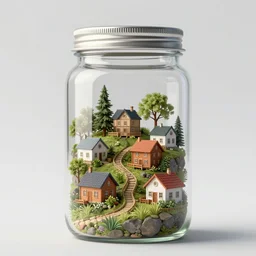 village in a jar photoshop, concept art, high resolution