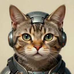 the doomslayer as anthropomorphic cute cat a realistic scifi cyberpunk, visible face closeup portrait art by donato giancola and greg rutkowski, vintage retro scifi, realistic face, digital art, trending on artstation, symmetry