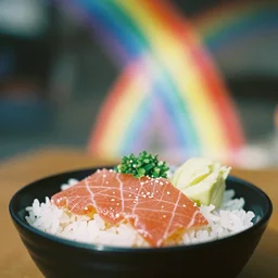 of blurred rainbow on Japanese B5 Chirashi photograph, 35mm, film grain, n- 4