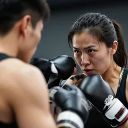 close-up photo of a woman punching a man