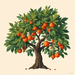 a tree with fruit growing amongst it's leaves, limited neutral palette, by pascal campion, petros afshar, anton fadeev, dean ellis, randolph stanley hewton, beautiful graphic, propaganda poster art 1 9 7 0 s illustrated advertising art, painterly design