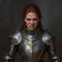 half - length portrait of an angry female knight. wrath, revenge, emotions, dramatic. fantasy, digital painting, hd, highly detailed.