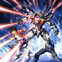 ! dream galactic mech fights, lasers and plasma splash by makoto shinkai and hidari and wlop