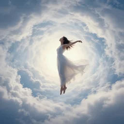 symmetry!! she is falling from heaven, heavenly landscape, swirling clouds, serene, peace, very detailed, perfect composition, perfect lighting, 4 k, tim white, artgerm