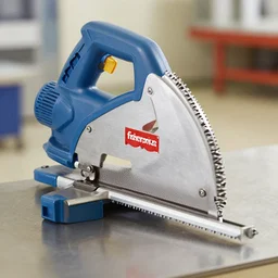 “Photograph of an industrial saw made by fisher-price, depth of field”