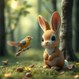 3 d littlest pet shop rabbit and a bird in a forest, ambient occlusion, master painter and art style of noel coypel, art of emile eisman - semenowsky, art of edouard bisson