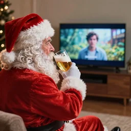 Santa drinking a cup of beer while watching a movie on TV - n 6
